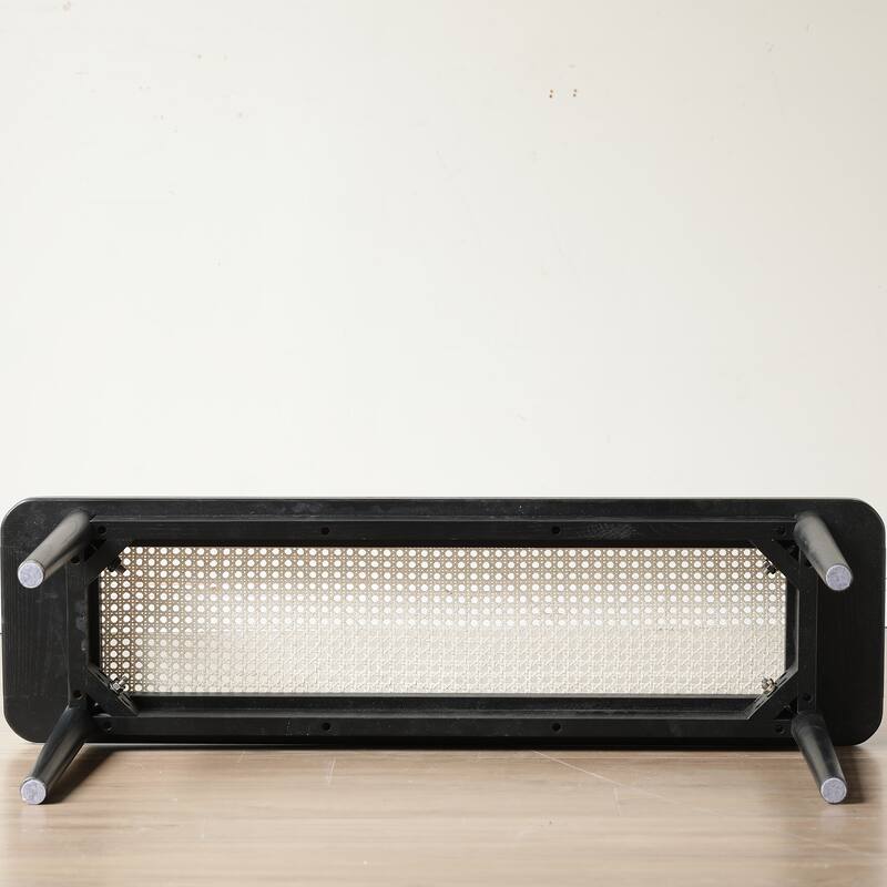 Modern Style Solid Oak Wood Dining Bench with Rattan Detail