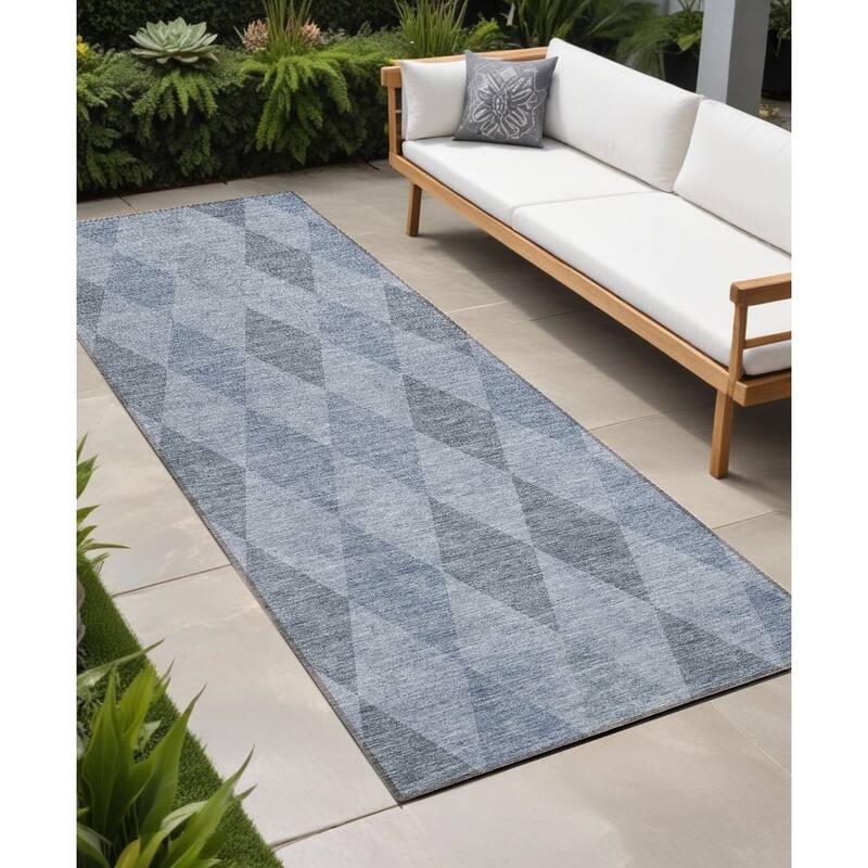 Altolo Modern Geometric Weather Resistant Blended Style Outdoor Rug - 8' Runner - Blue