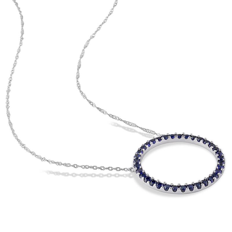 Miadora 10k White Gold Created Blue Sapphire Circle of Life Birthstone Necklace - 25.5 mm x 18 inch x 25.5 mm