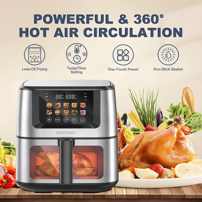 Air Fryer with Color LCD Display Touchscreen with ClearCook Cooking Window,Broil,Roast,Dehydrate,Bake
