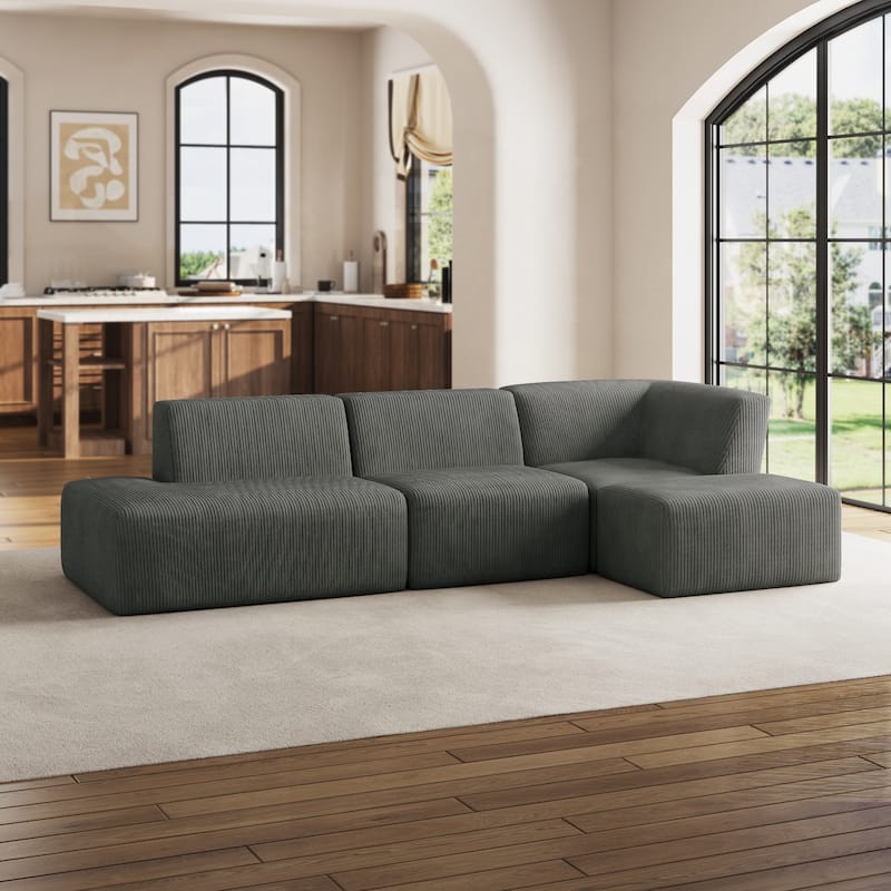 Corduroy Fully Sponge Molded Modular Sectional Sofa with Ottoman