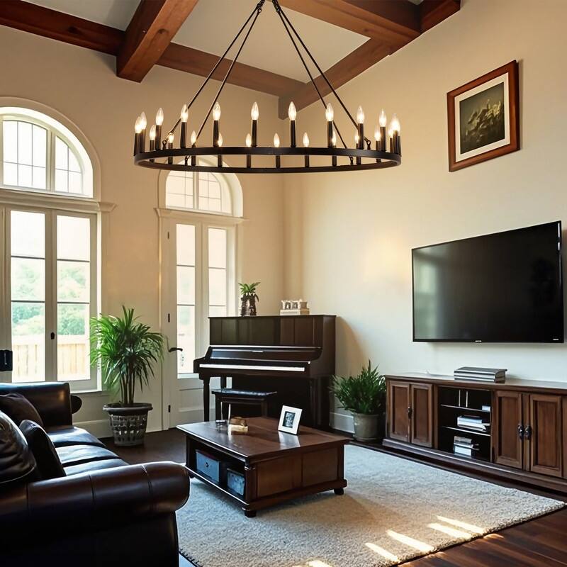 Large Black Large Wagon Wheel Chandelier Modern Farmhouse Candle Chandeliers