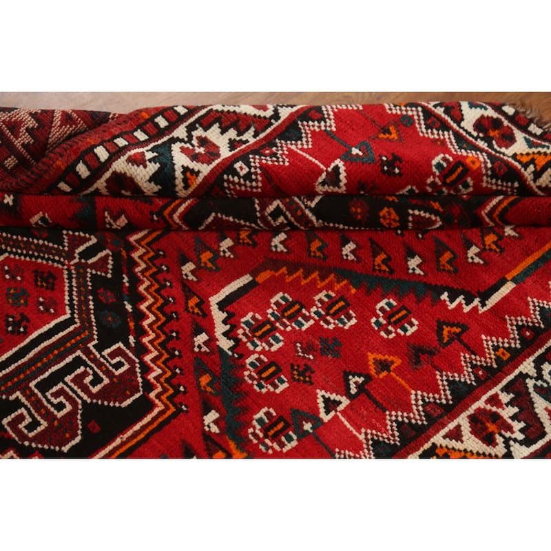 Hand Knotted Oriental 100% Wool Carpet Traditional Tribal Red Shiraz Area Rug - 4' 10'' X 3' 7''