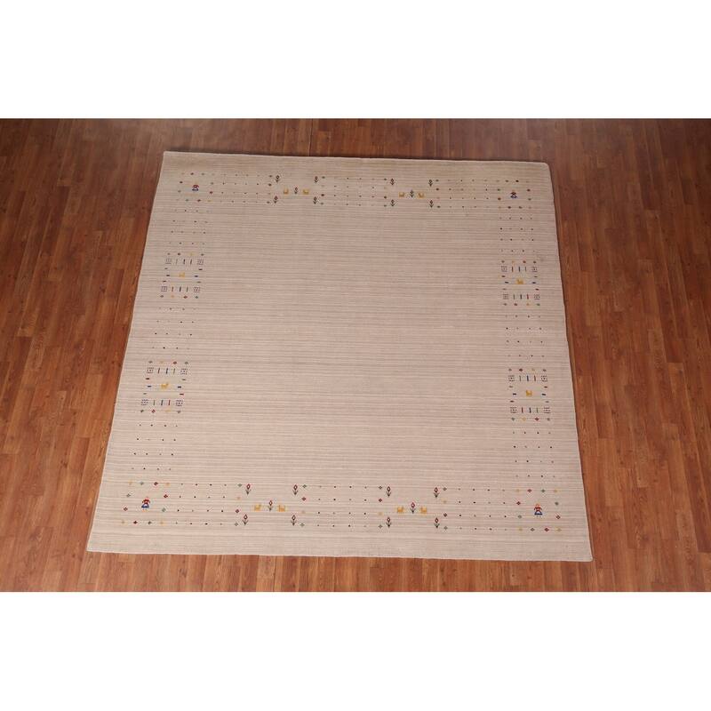 Gabbeh Oriental Square Area Rug Hand-Knotted Wool Carpet - 7'11" x 7'10"