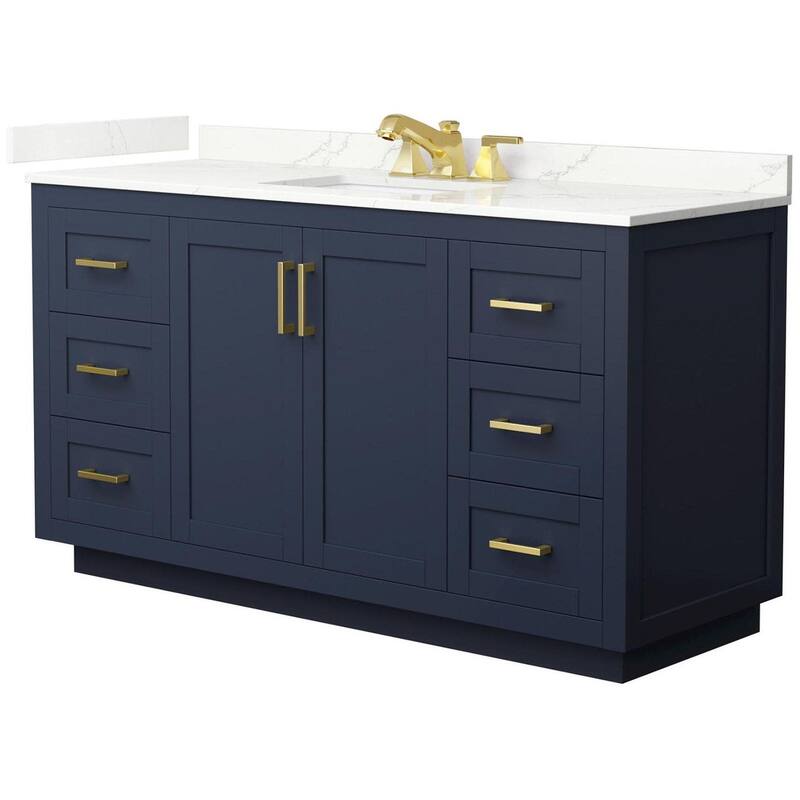 Wyndham Collection WCF292960S-QTZ-US3MXX Miranda 60" Free Standing - Dark Blue / Giotto Quartz Top / Brushed Gold