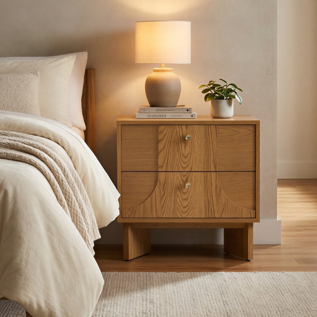 Studio London Zahra Japandi Nightstand Oak Bedside Table with