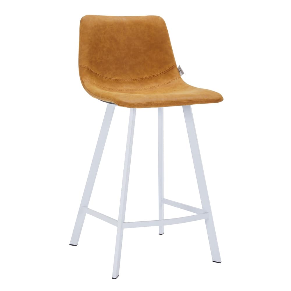 Elland 35" Modern Leather Counter Stool with Brushed Stainless Steel C-Frame Base - Cantilever Padded Kitchen Island Stool