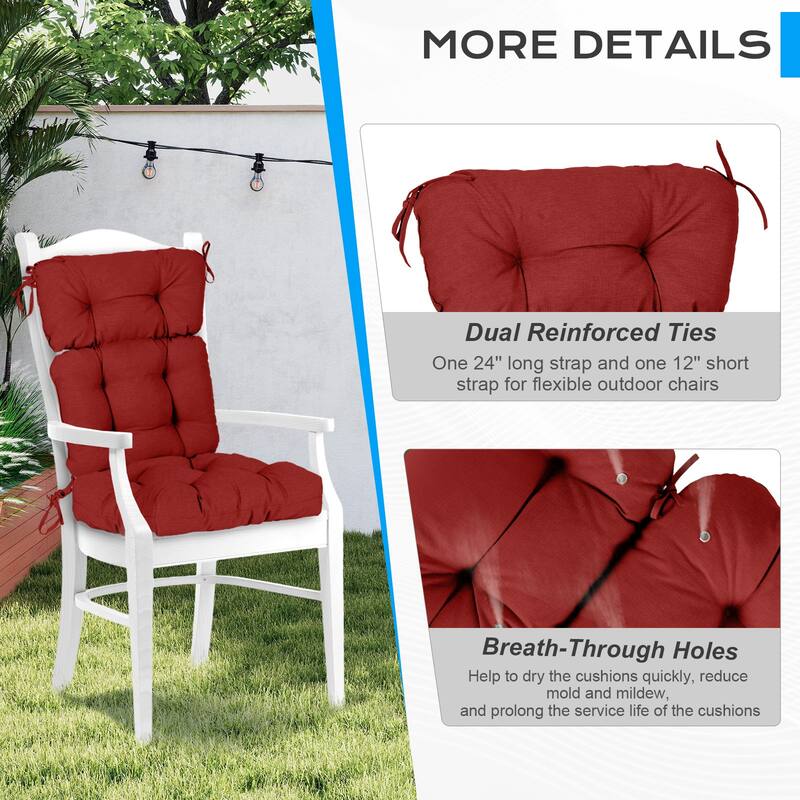 Aoodor Outdoor 45"x 22" x5" Tufted High Back Cushions Patio Replacement Chair Cushion with Ties, Set of 2 - 45" x 22" x 5"