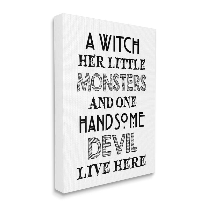 Stupell Quirky Halloween Family Quote Striped Typography Phrase Canvas Wall Art - Black