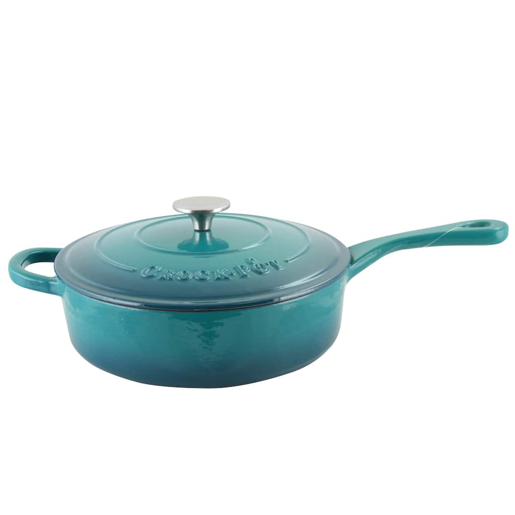 Craftsman 3.5 Quart Enameled Cast Iron Deep Saute Pan Self Basting Lid in Teal