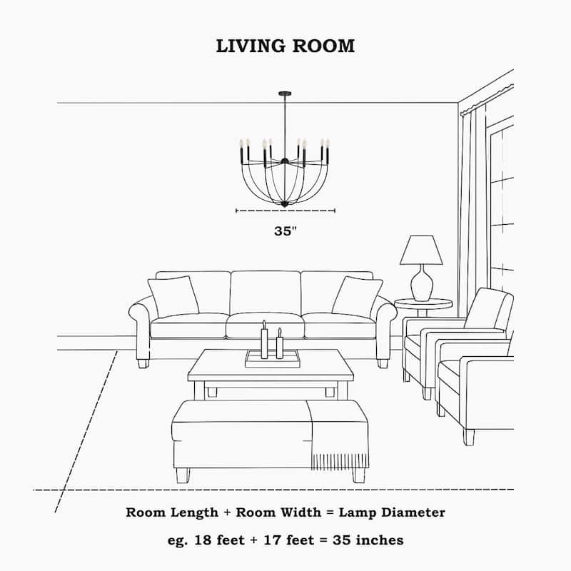 Modern 8-Light Matte Black Chandelier with Bowl-Shape for Dining Room - 35 " × 23.6 "