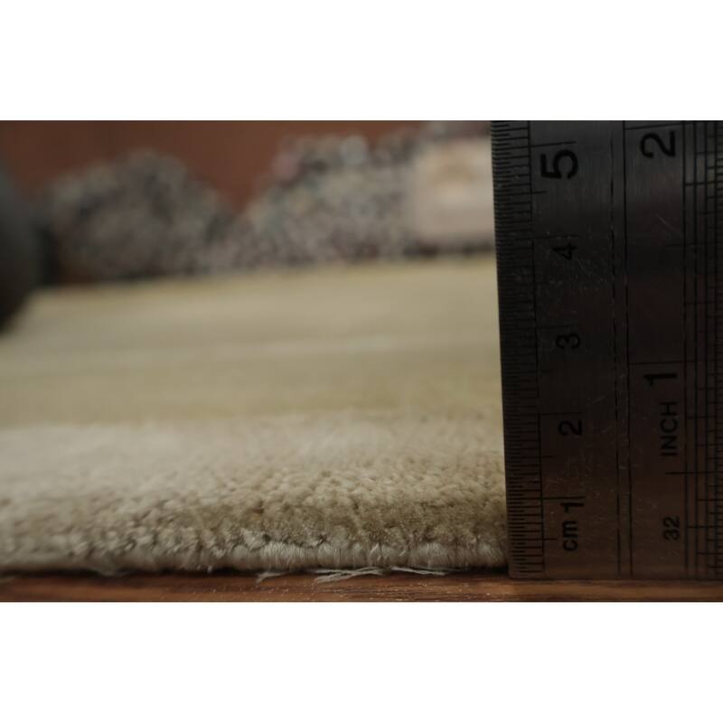Hand Knotted Oriental Wool & Silk Carpet Modern Geometric Beige & Ivories Nepalese Area Rug - 10' 0'' X 8' 1''