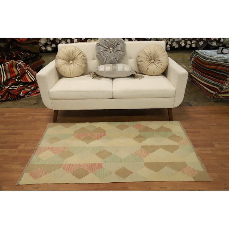 Hand Woven Oriental 100% Wool Carpet Southwestern Modern Multi-Colored Kilim Area Rug - 5' 1'' X 3' 0''