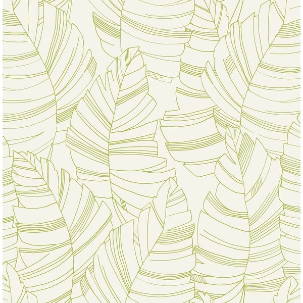 slide 2 of 3, Seabrook Designs Day Dreamers Jungle Leaves Unpasted Wallpaper 20.5 in. W x 33 ft. L - Green Apple