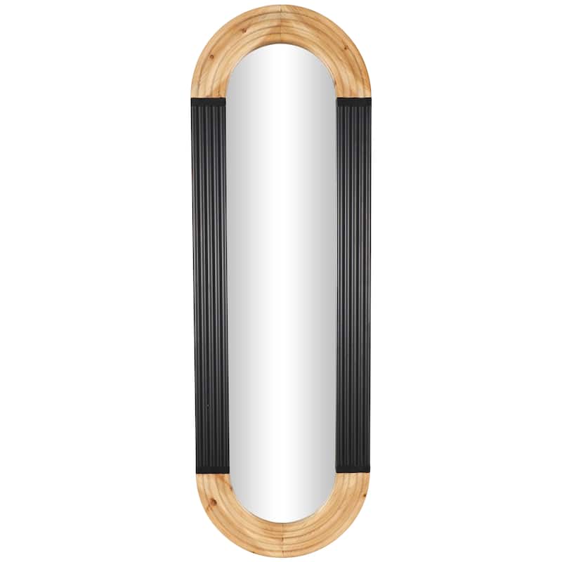 Wooden Oval Wall Mirror with Dimensional Carved Frame and Black Detailing - Black - Roche River Decor - 1"W x 22"L x 68"H