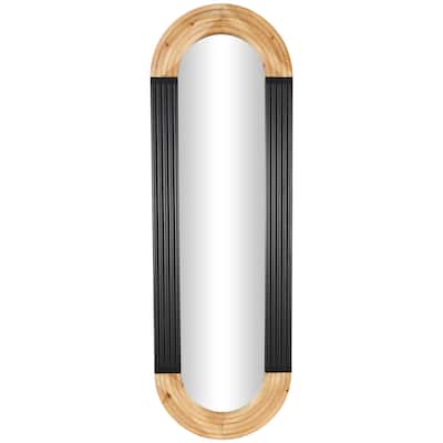 Wooden Oval Wall Mirror with Dimensional Carved Frame and Black Detailing - Black - Roche River Decor - 1"W x 22"L x 68"H