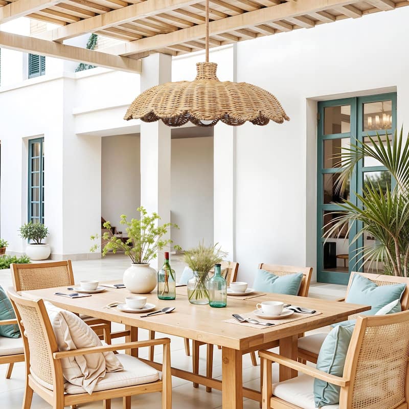 Aurelia Outdoor Rattan Pendant Light - Brown Large Dome 1-Light Handwoven Light Fixture For Modern, Boho or Tropical Room Decor