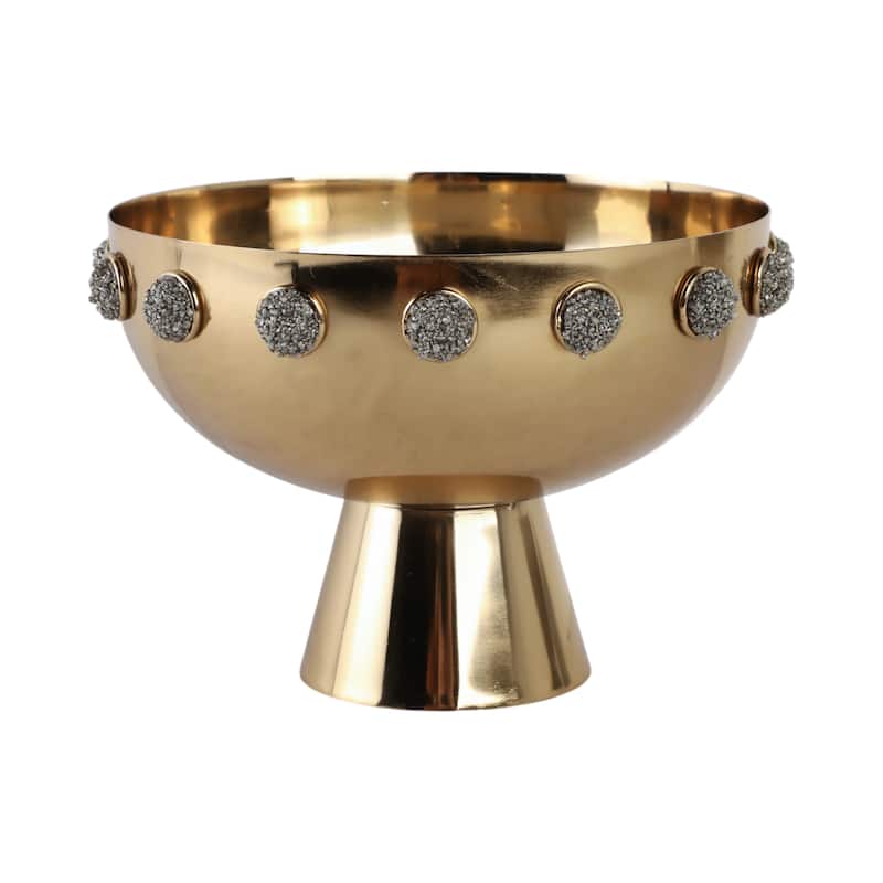 Metal Bowl with Stone Pedestal Base and Crystal Textured Accents