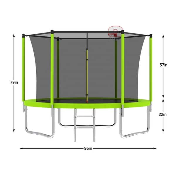 dimension image slide 0 of 3, 8 ft. Round Outdoor Trampoline with Enclosure Net ﻿