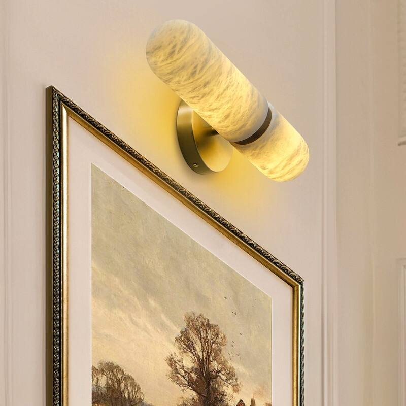 KAYLA 13 in. 2-Light Gold Wall Sconce with Natural Spanish Alabaster Shade
