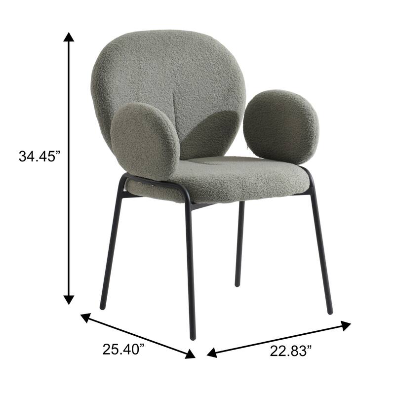 Celestial Modern Boucle Upholstered Accent Dining Chair with Black Iron Legs and Plush Seating for Living/Dining Room (Set of 2)
