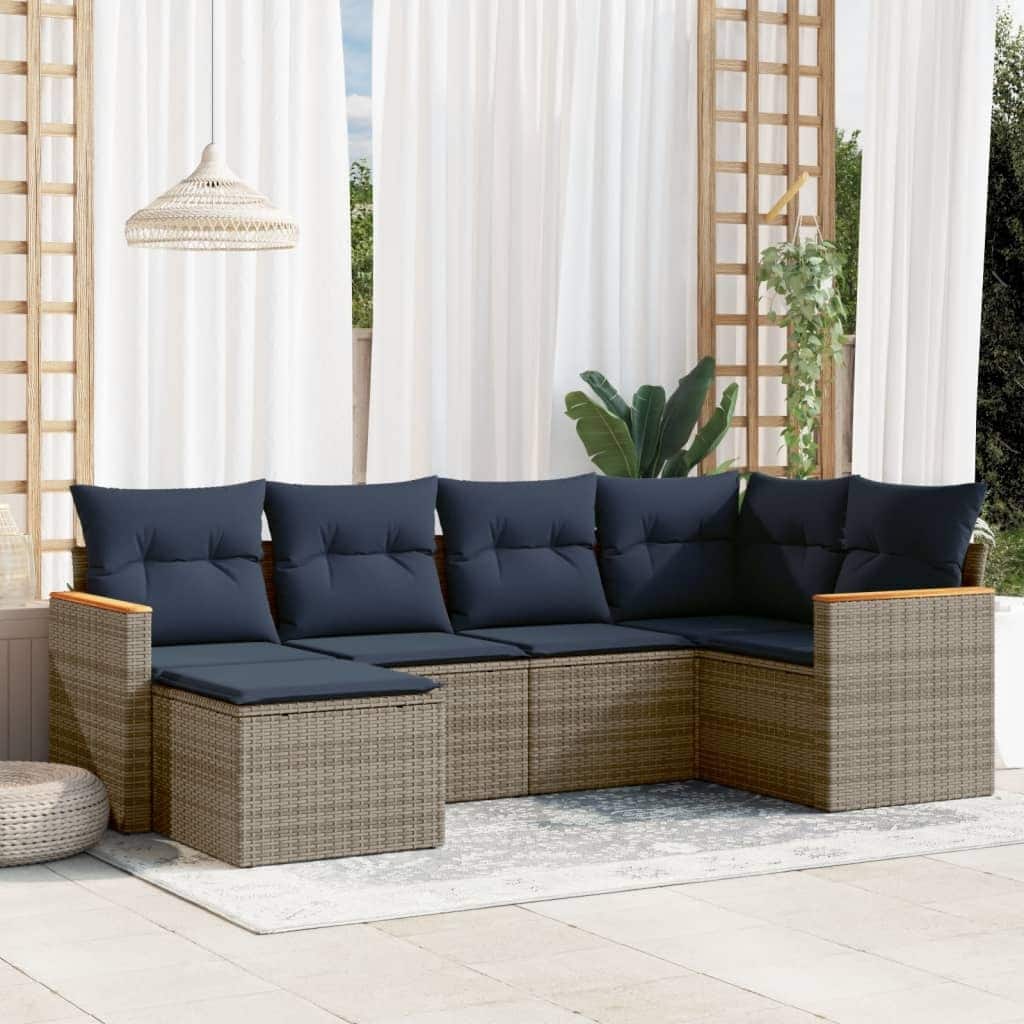 vidaXL Patio Sofa Set with Cushions Outdoor Conversation Furniture Poly Rattan - 24.4x 24.4x 27.2