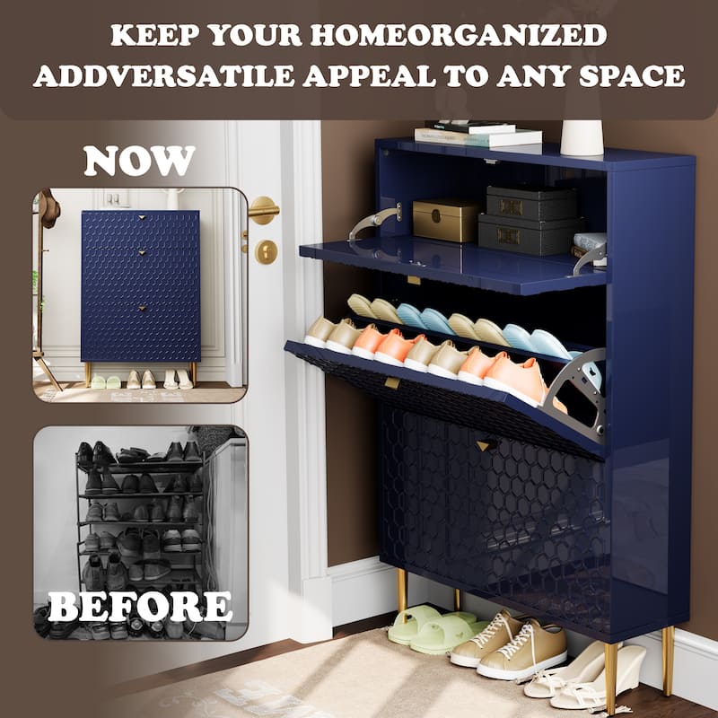 Wood 24 Pairs Shoe Storage Cabinet with 3 Flip Drawers