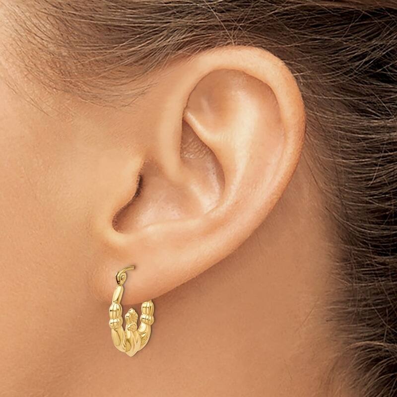 Curata 14k Yellow Gold Claddagh Celtic Small 2x10mm Hoop Earrings