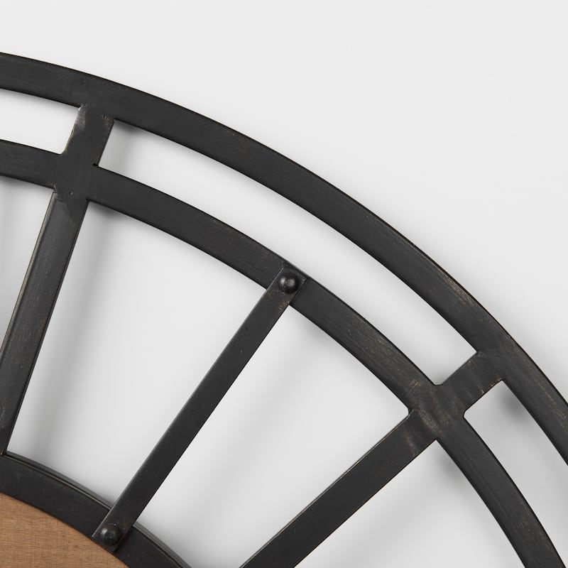Lewiston Black Iron With Brown Wood 30" Round Wall Clock - 30.1"W x 1.9"D x 30.1"H