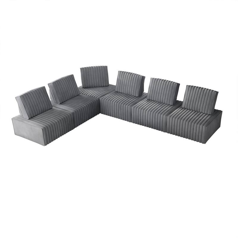 CraftPorch 6-Pieces Contemporary Clean-Line Linen Upholstered - 6 Piece - Light Grey