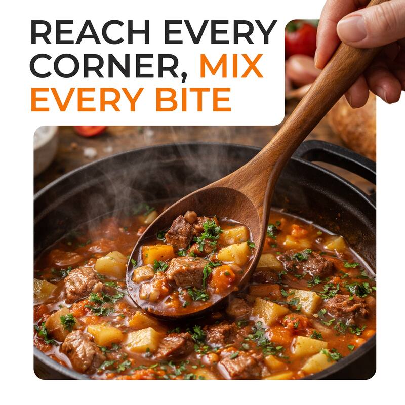 Cheer Collection Teak Wood Mixing Spoon with Deep Bowl and Hanging Loop