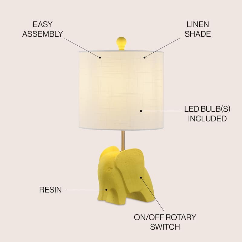 Harlow 17.5" Eclectic Southwestern Resin/Iron Elephant LED Kids Table Lamp, by JONATHAN Y