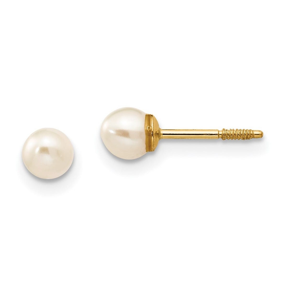 Curata 14k Yellow Gold Childrens 3mm Freshwater Cultured Pearl Screw-on Earrings