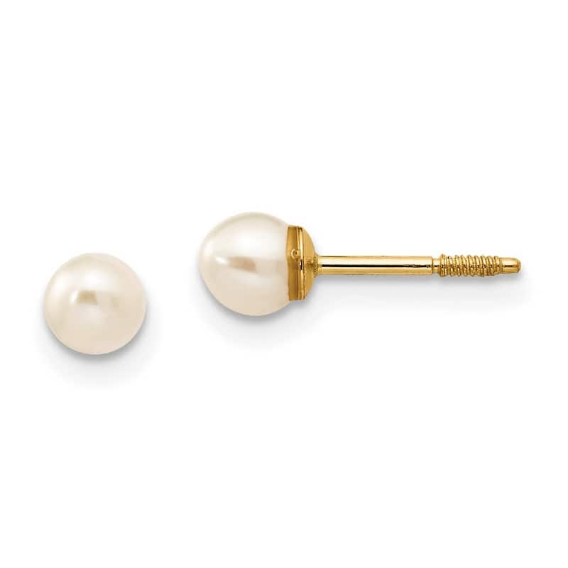 Curata 14k Yellow Gold Childrens 3mm Freshwater Cultured Pearl Screw-on Earrings