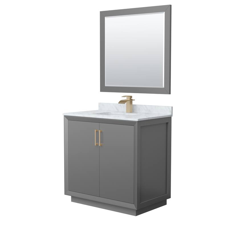 Strada 36-Inch Single Vanity Set, Carrara Marble Top, 34-Inch Mirror