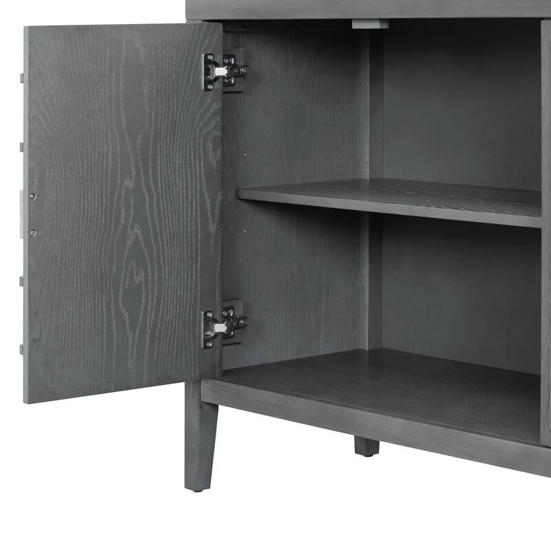 Coffee Bar Cabinet with 4 Doors, Wooden Buffet Cabinet with Adjustable Shelves, Storage Cabinet with Open Countertop