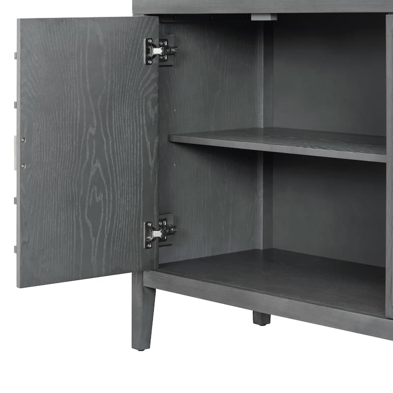 Retro Sideboard Door wCircular Groove Design Round Metal Door Handle, Wooden Buffet Cabinet,Adjustable Shelves & Open Countertop