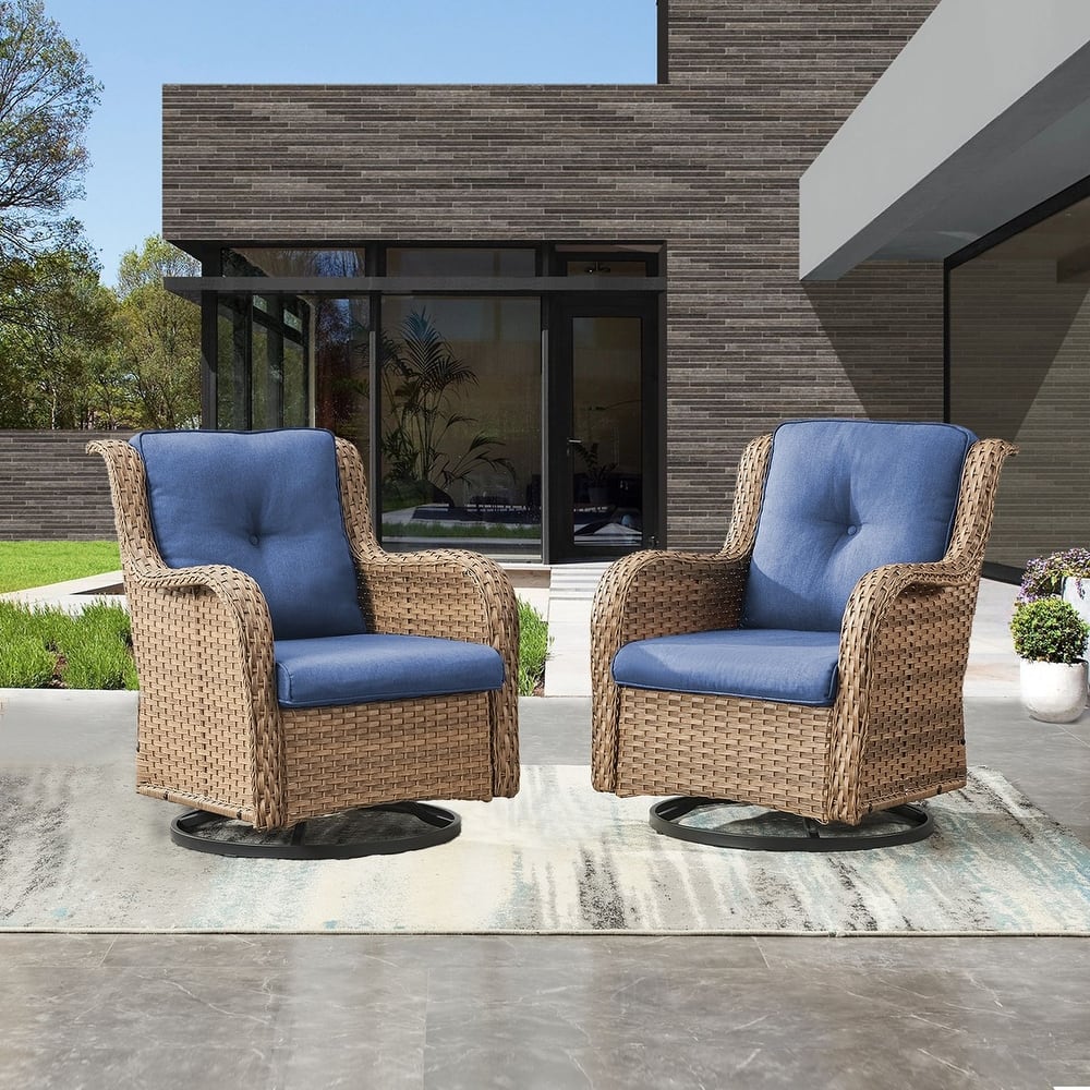 ArcoBay Wicker PE Rattan Outdoor Patio Swivel Glider Chairs with 4'' Olefin Cushions (2-Pack)