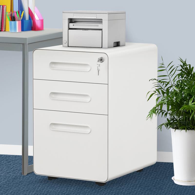 Modern 3-Drawer Mobile Vertical Steel File Cabinet - White