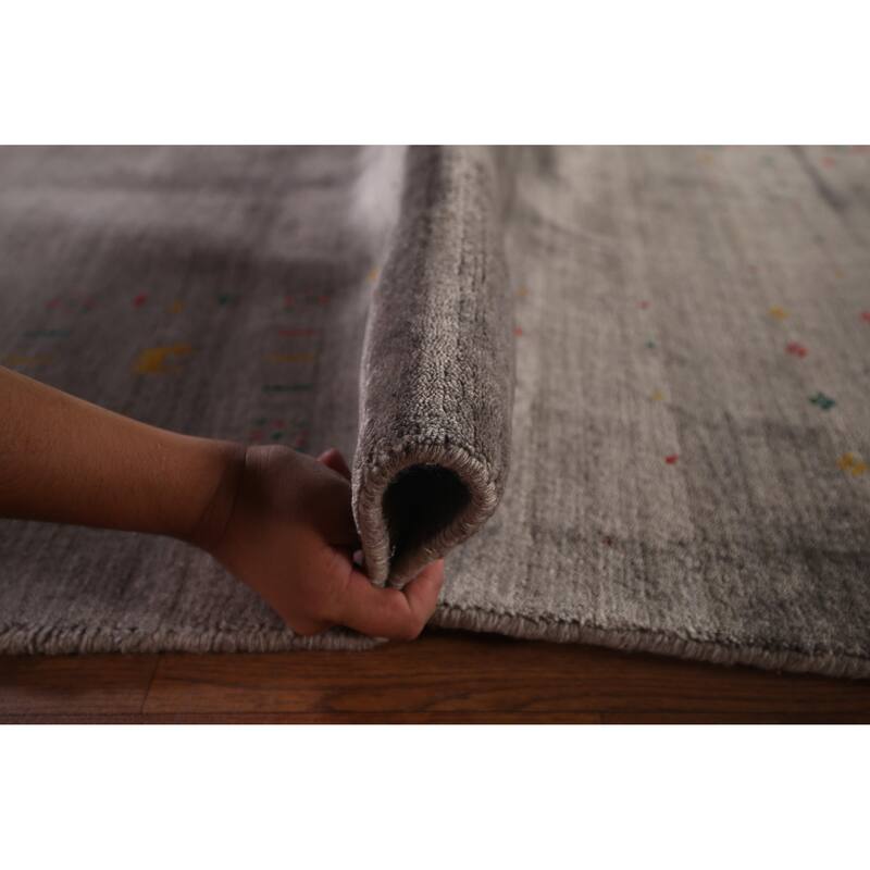 Gray Gabbeh Indian Area Rug Handmade Silk Carpet - 7'10"x 9'7"