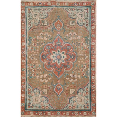 Hand Knotted Oriental 100% Wool Carpet Traditional Medallion Brown Tabriz Area Rug - 4' 9'' X 3' 0''