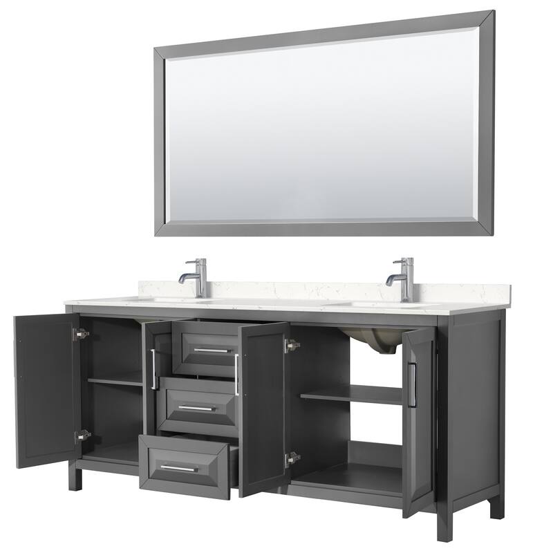 Daria 80 Inch Double Vanity, Cultured Marble Top, 70 Inch Mirror