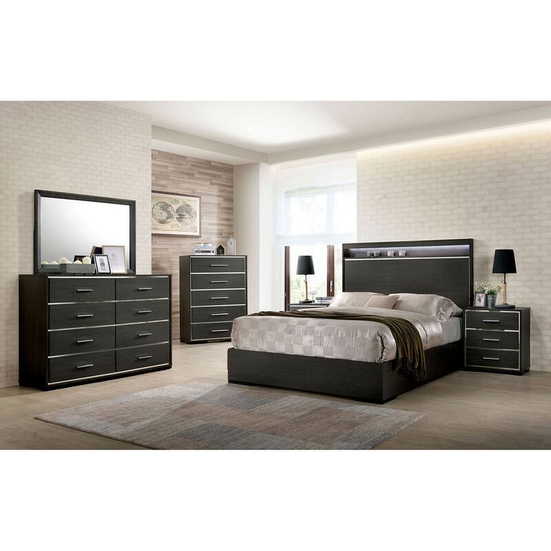 Contemporary Nightstand in Warm Gray, USB Charger, Chrome Hardware, Sleek Solid Wood Design