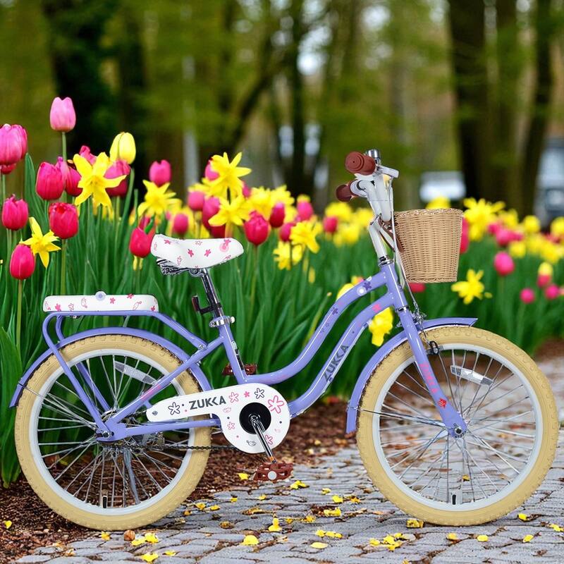 Girls 20 Inch Bike with Basket, Steel Frame, Front & Rear Brakes, For Kids Ages 7-10, No Training Wheels