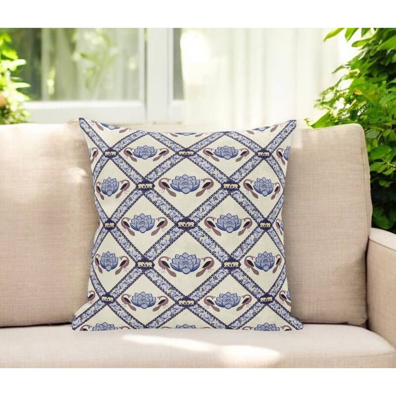 HomeRoots 20" X 20" Cream And Brown Blown Seam Geometric Indoor Outdoor Throw Pillow - 18.00' X '5.00' X '18.00