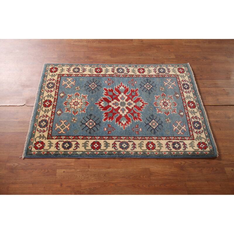 Blue Kazak Oriental Accent Rug Handmade Wool Carpet - 2'8" x 3'10"