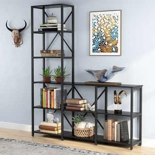 Industrial 9 Shelves Bookshelves Ladder Corner Etagere Bookcase