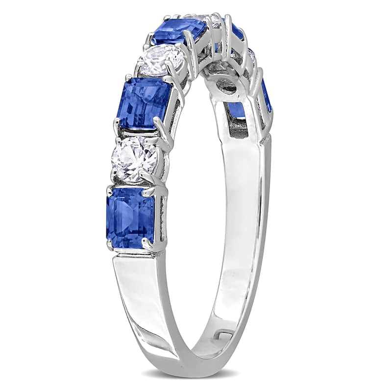 Miadora 1 3/8ct TGW Blue White Sapphire Semi-Eternity Ring in 14k White Gold