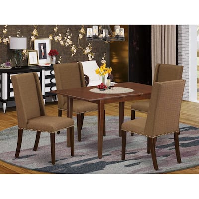 HomeStock 5-Pc Mahogany Finish Solid Wood Top - Dining Room Set with Leaf - Seats 4