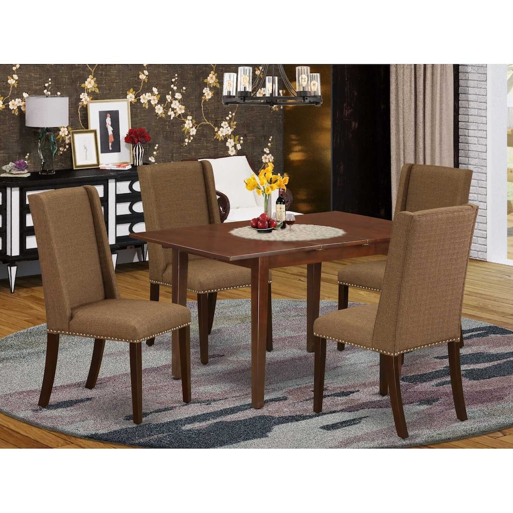 HomeStock 5-Pc Mahogany Finish Solid Wood Top - Dining Room Set with Leaf - Seats 4